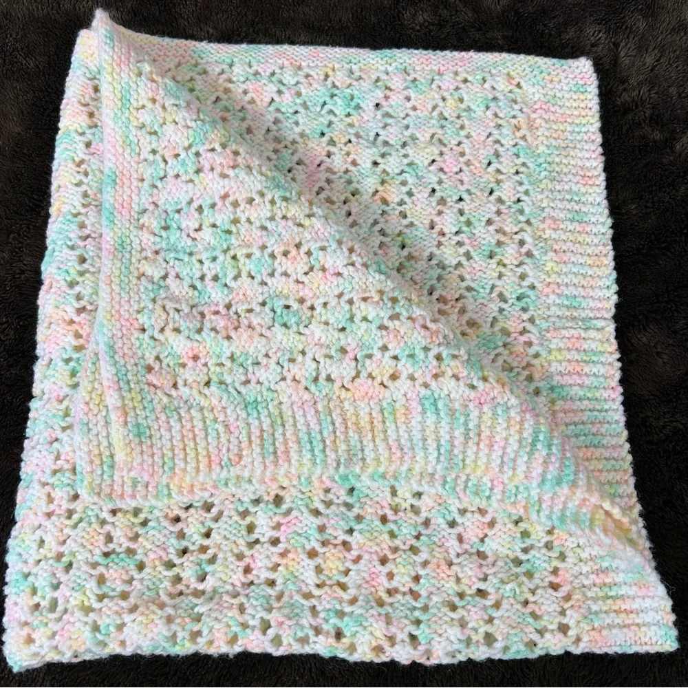 Hand Made Grandma Crocheted Baby Blanket Soft Pastel Multi-Color Acrylic Knit
